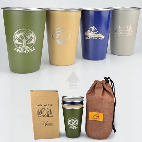 Miniatura 2 de Taza de camping de 16 onzas (paquete de 4) taza de acero inoxidable 18/8 para picnic al aire libre, senderismo, pesca, surf, fiesta, taza de metal