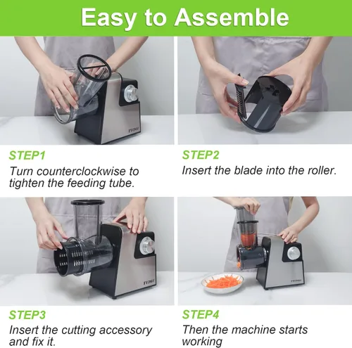 Miniatura 7 de Rallador Eléctrico de Queso, Fabricante de Ensalada 5 en 1 con Cuchillas de Acero Inoxidable, Triturador/Rebanador Eléctrico de 350W, Máquina