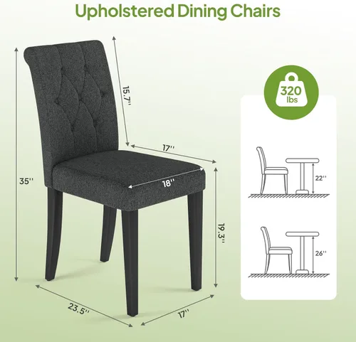 Miniatura 2 de Welzona - Juego de 4 sillas tapizadas para comedor, estilo Parsons, con botones, con patas de madera maciza, silla moderna de tela para Negro