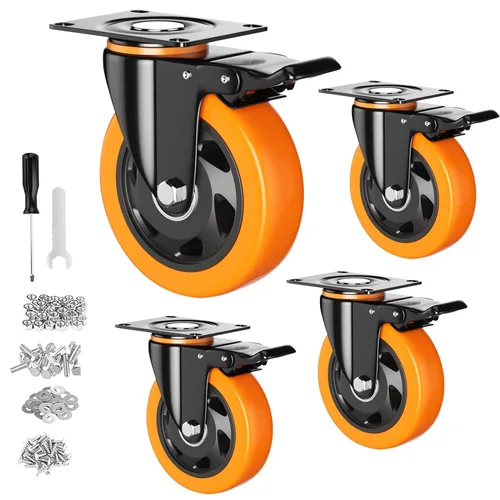 Miniatura 12 de Ruedas giratorias de 4 pulgadas, juego de 4 ruedas, ruedas resistentes con freno de 2200 libras, ruedas giratorias industriales con bloqueo