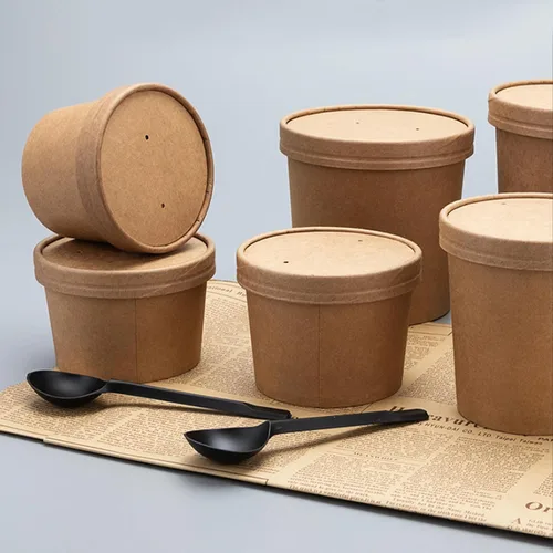 Miniatura 9 de Paquete de 100 recipientes de papel de 4 onzas para sopa con tapas ventiladas, recipientes desechables para alimentos, tazas de helado de estraza