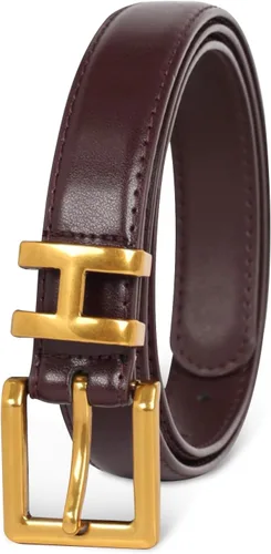 Miniatura 119 de Cinturón de cuero clásico con hebilla de metal para mujer con vestido de jeans