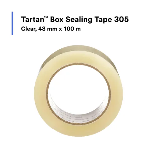 Miniatura 4 de 3M Cinta de sellado de cajas de tartán 305, transparente, ligera, duradera, 1.88 in x 109.36 yardas (1.890 in x 328.1 ft), 36 rollos por caja