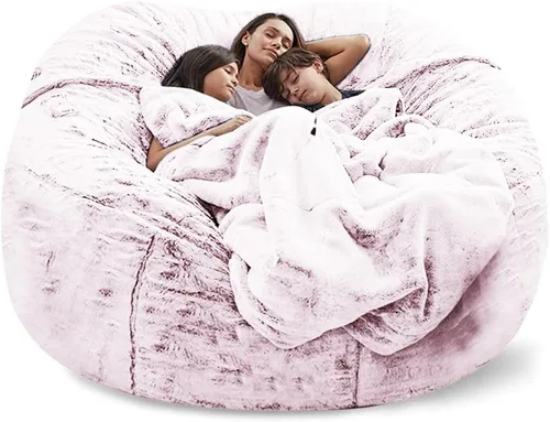 Miniatura 11 de Funda para silla tipo puf de piel gigante para niños y adultos, (sin relleno), muebles de sala de estar, grande, redondo, suave, esponjoso, de piel