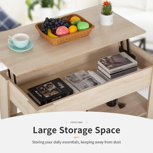 Miniatura 5 de FDW Mesa de Centro Elevable de 39.4 pulgadas con Compartimento Oculto y Estante de Almacenamiento, Tablero de Madera Elevable para Hogar, Sala