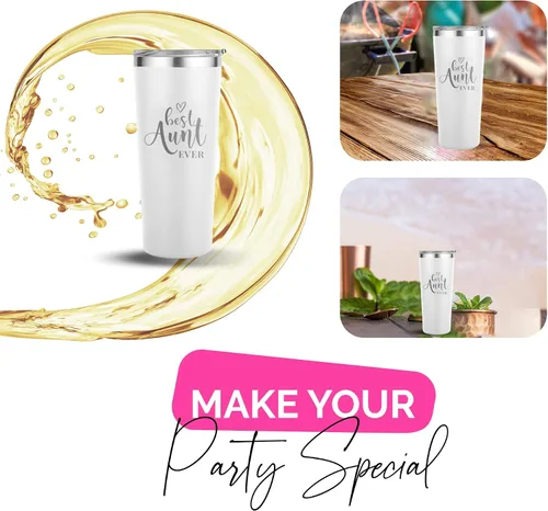 Miniatura 5 de Vaso de la mejor tía – Vaso blanco grabado de 22 onzas – Regalos para tía con popote y tapa, gran regalo para la mejor tía monstruosa de la historia