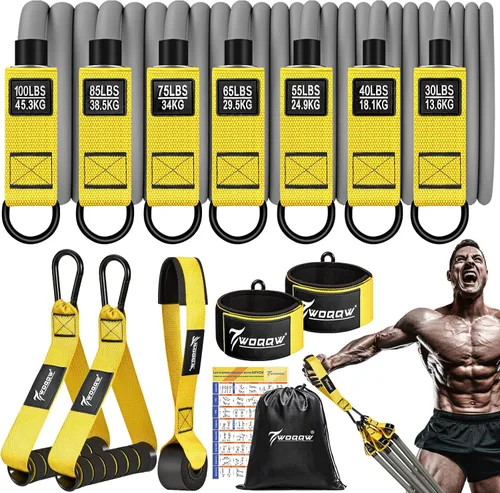 Miniatura 9 de WOQQW Bandas de resistencia pesada para entrenamiento, bandas de ejercicio de 350 libras/450 libras con asas, juego de bandas de entrenamiento