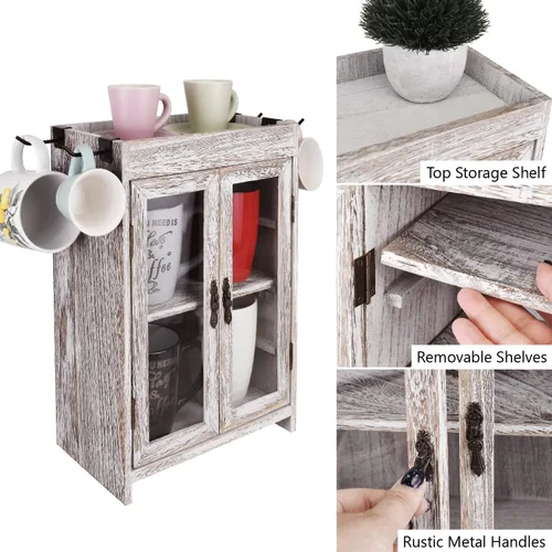 Miniatura 5 de Ikee Design Armario de almacenamiento de madera para encimera. Organizador personalizable con estantes ajustables, puerta de ventana de vidrio
