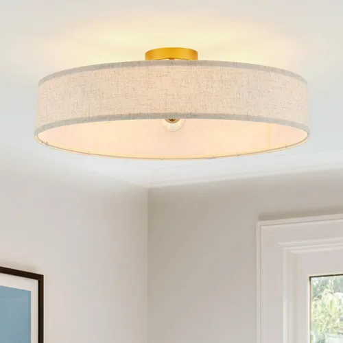 Miniatura 12 de VILUXY Luces de techo semiempotradas doradas, lámpara de techo moderna de 4 luces con pantalla de tela plisada blanca en pantalla de flores, lámpara