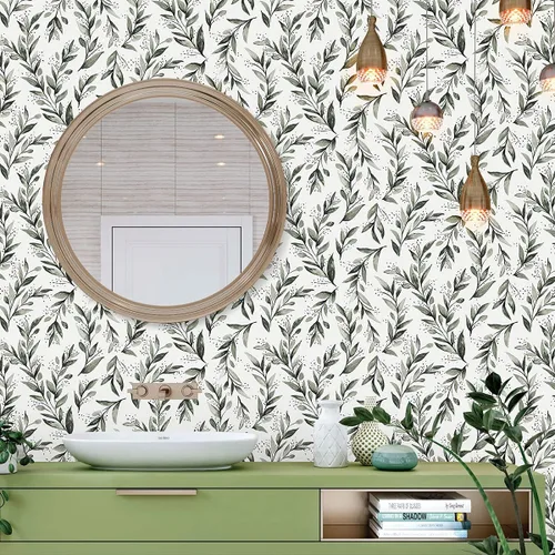Miniatura 7 de Livebor Papel tapiz de hoja de olivo para despegar y pegar, papel de contacto de hojas de 17.7 x 78.7 pulgadas, color verde salvia, papel tapiz