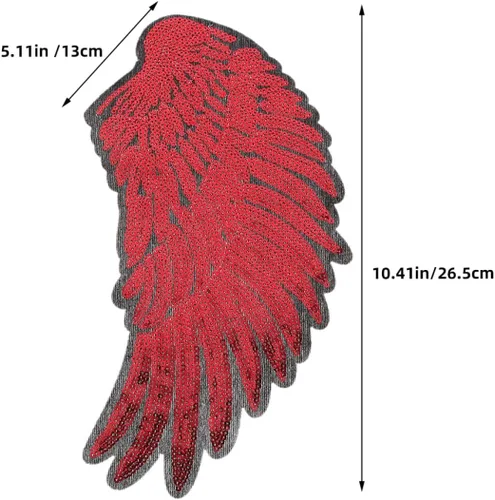 Miniatura 2 de 2pcs Angel Wing Sequin Embroidered Applique Patch Crimson Medium Size for Garment Sewing, DIY Clothing Decoration, Iron-on Fabric Patch for Jackets