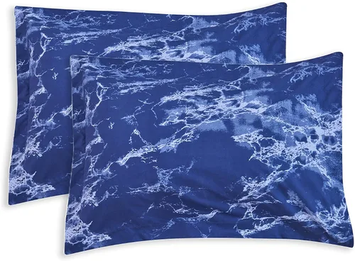 Miniatura 9 de Elegant Comfort Juego de edredón reversible de 10 piezas, estampado de mármol, almohada decorativa y sábana bajera con bolsillos inteligentes, Azul