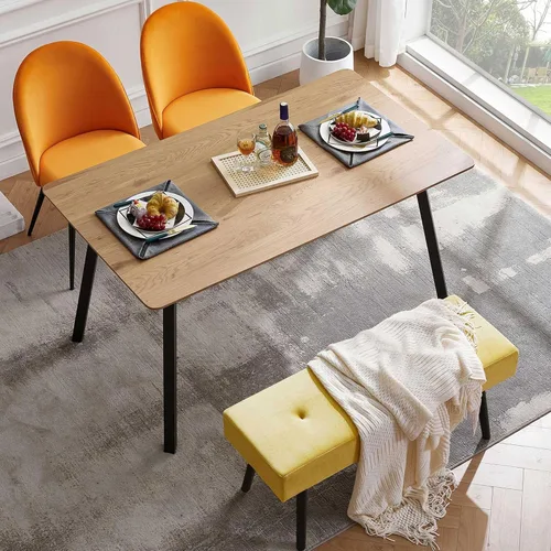Miniatura 10 de Homedot Banco decorativo para sala de estar, banco otomano elegante de terciopelo para dormitorio, pie de cama con patas de metal negro, banco