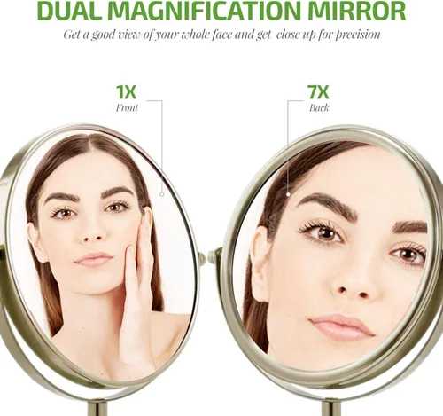 Miniatura 2 de OVENTE Espejo de maquillaje de mesa de 7 pulgadas con aumento de 1X/7X, diseño giratorio de 360° y espejo de tocador independiente de doble cara