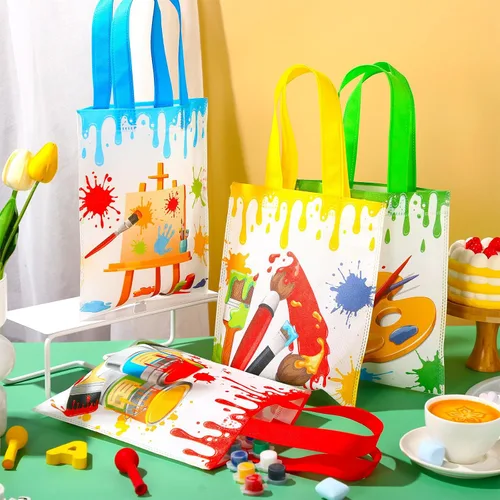 Miniatura 4 de Sweetude 24 bolsas de regalo para fiestas artísticas, bolsas de regalo de pintura no tejida con asas, decoraciones de fiesta de salpicaduras