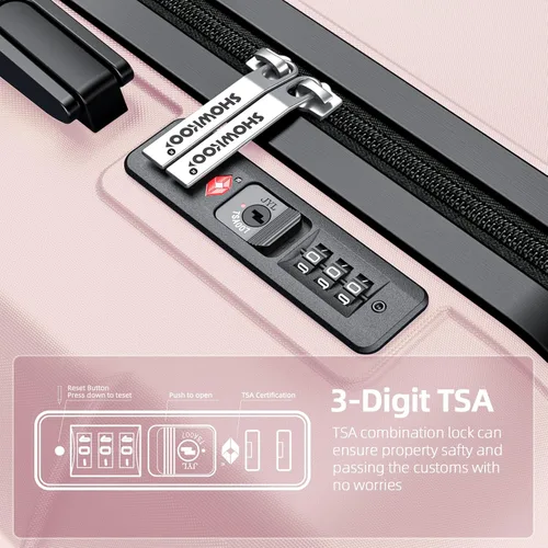 Miniatura 4 de SHOWKOO Sets de equipaje, maleta ampliable con doble ruedas, bloqueo TSA, 3pcs, RosaRebel Fun.