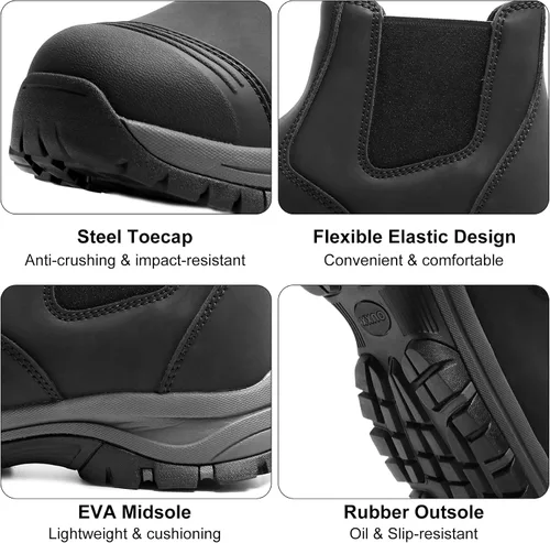 Miniatura 6 de Botas de trabajo Chelsea con punta de acero para hombre, botas de seguridad certificadas ASTM F2413-18, botas de construcción de cuero impermeables