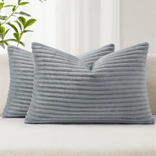 Miniatura 37 de Simmore Juego de 2 fundas de almohada decorativas de 16 x 16 pulgadas, fundas de almohada suaves de franela de felpa natural de doble cara para sofá