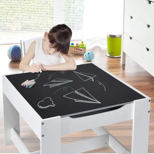 Miniatura 4 de Fireflowery - Juego de mesa y silla para niños, mesa de actividades de madera 3 en 1 con cajón de almacenamiento y pizarra desmontable, escritorio
