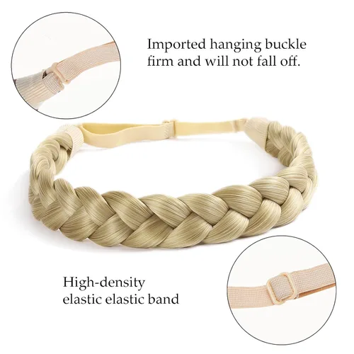 Miniatura 4 de Diadema trenzada, 2 combinaciones de 3 hebras, desordenada, ancha, esponjosa, elástica, diadema trenzada, accesorio de belleza para mujeres y niñas