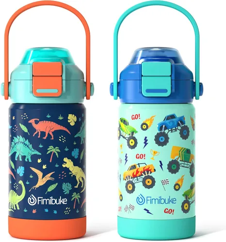 Miniatura 10 de Tazas aisladas para niños con pajita de apertura rápida y pico 2-en-1, tapa hermética de 14 onzas, acero inoxidable al vacío 18/8, sin BPA, tazas