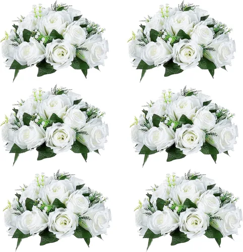 Miniatura 29 de Sziqiqi - 2 flores artificiales, flores de seda, 15 tallos para centros de mesa de flores o arreglos colgantes. Blanco puro
