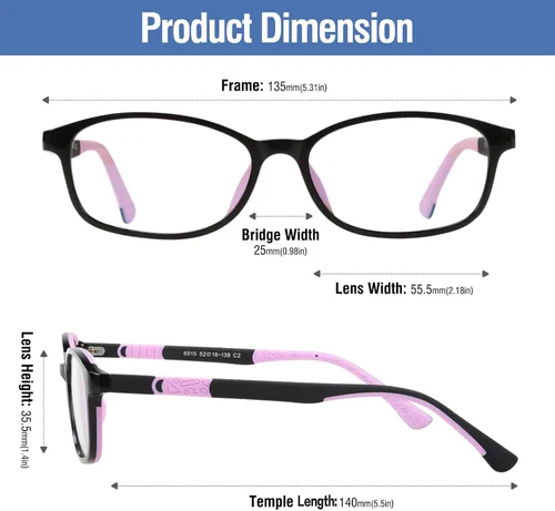 Miniatura 3 de DUCO K015 - Gafas de luz azul para niños y niñas, con bloqueo de rayos azules, lindos anteojos de computadora, juegos de televisión, para niños