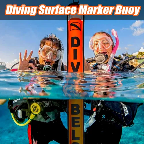 Miniatura 2 de Boya de marcador de superficie de buceo de 5 pies/6 pies (SMB), salchicha de seguridad de tubo de señal con carrete de aluminio de 100 pies y clip