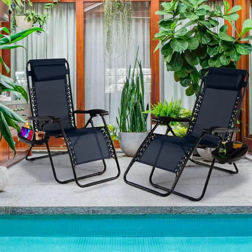 Miniatura 2 de Goplus Sillas de salón Zero Gravity, reclinables plegables ajustables en 160° con almohada y soporte para tazas, cómodas sillas de descanso de 350