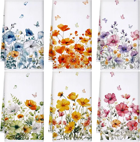 Miniatura 17 de Geyoga 6 toallas de cocina florales de primavera, flamenco, toallas de mano, girasol, margarita, flores silvestres, paños de té para primavera