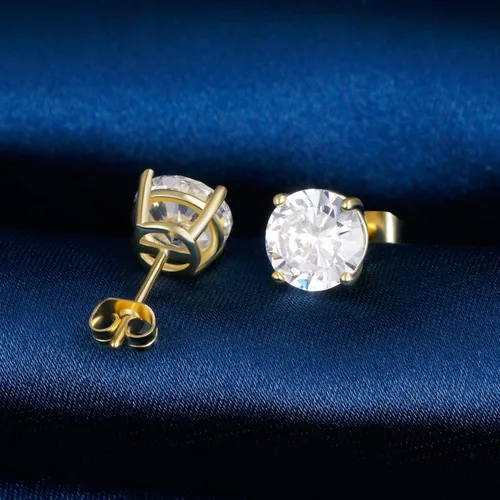 Miniatura 5 de Aretes chapados en oro amarillo de 18 quilates, 4 puntas, corte redondo brillante de 0.118-0.315 in, circonita cúbica (6 pares), Latón Circonita