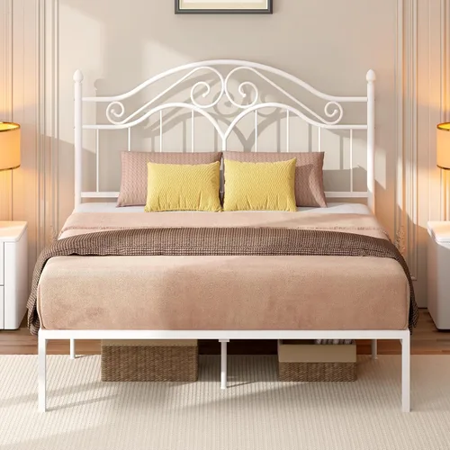 Miniatura 6 de Elephance Cabecero para Marco de Cama Tamaño Queen, Cabecero de Metal de Cama con Plataforma Vintage Únicamente, Altura Ajustable, Resistente