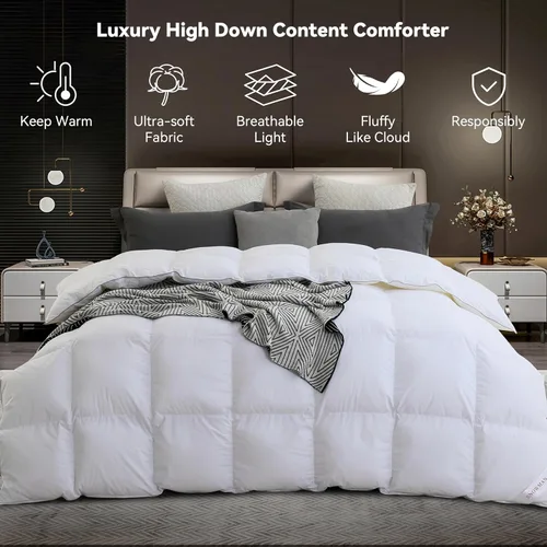Miniatura 2 de SNOWMAN - Edredón para todo clima, 75% plumón, palatial king, 8 solapas en esquinas, duradero, mezcla de algodón a prueba de plumón y construcción