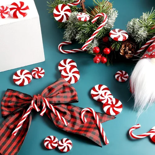 Miniatura 4 de WILLBOND 48 piezas de ornamentos de bastones de caramelo de Navidad, guirnaldas de bastones de caramelo de plástico para colgar en el árbol