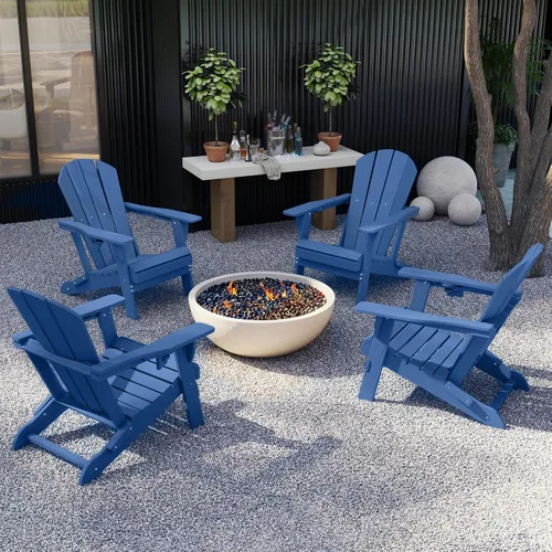 Miniatura 4 de GLANC Juego de 2 Sillas Plegables Adirondack, Sillas de Patio al Aire Libre para Fogata de HDPE para Todo Clima, Silla de Jardín para Piscina, Patio