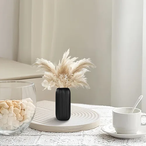 Miniatura 6 de Jarrón de cerámica para flores – Jarrón moderno pequeño con textura acanalada para decoración del hogar, hierba de pampas, decorativo, de granja