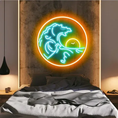 Miniatura 8 de Letreros de neón ondulados para decoración de pared, letrero de luz de neón Sunrize para decoración de habitación, luz nocturna LED regulable