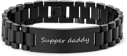 Fathers Day Bracelet for Dad,To My Dad Bracelet,Masculine Watch Band Stainless Steel Link Bracelet Dad Birthday Bracelet for Men From Daughter Son