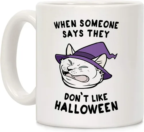 Miniatura 185 de LookHUMAN Taza de Café de Halloween – Halloween Is Meowgical Tazas, Taza de Café Espeluznante Idea de Regalos de Taza, 15 Onzas 10-Blanco