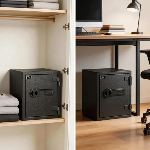 Miniatura 2 de TIGERKING Caja fuerte ignífuga, 1.24 pies cúbicos, pequeña caja fuerte de acero para el hogar con cerradura digital para el hogar y la oficina