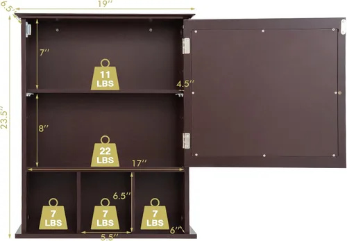 Miniatura 3 de GOFLAME Botiquín de baño con espejo, organizador de almacenamiento colgante montado en la pared con estante ajustable, gabinete de almacenamiento