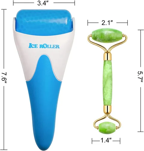 Miniatura 7 de AECW Rodillo de jade + rodillo de hielo) Rodillo de hielo 2 en 1 para alivio de la hinchazón de la cara y los ojos y rodillo de jade para cara
