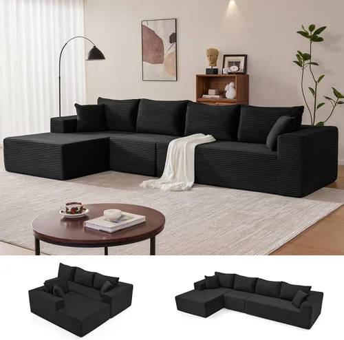 Miniatura 10 de Mangodan Sofá seccional Cloud, sofá deshuesado para sala de estar, sofá modular con asiento profundo, cómodo sofá esponjoso en forma de L con diván
