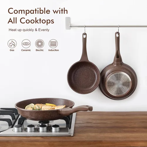 Miniatura 3 de SENSARTE Sartén antiadherente para saltear y freír, sartén antiadherente para tortilla, juego de utensilios de cocina de piedra saludable, sartén