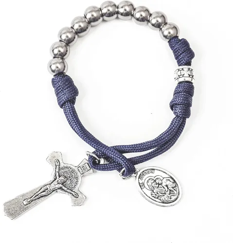 Miniatura 13 de Pulsera de oración de paracord militar fuerte de una década de Nazareth Store, cuentas plateadas, medalla de San José y cruz de San Benito