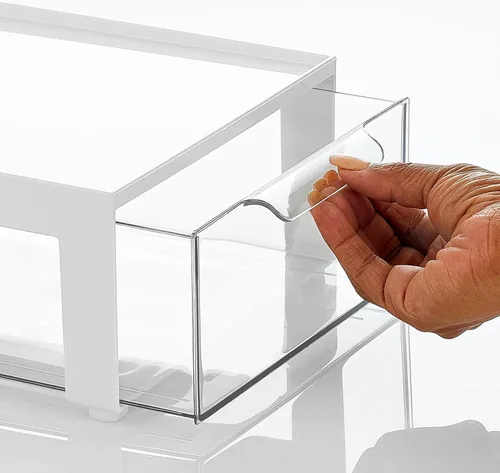 Miniatura 4 de mDesign Lumiere Collection - Contenedores apilables de plástico para almacenamiento de oficina con cajón frontal para armario, escritorio, estantes