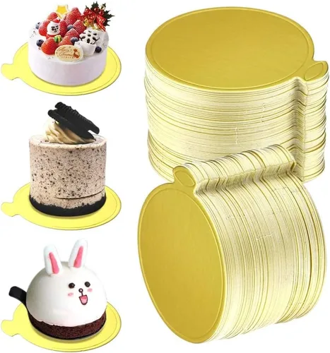 200 mini tableros redondos para tartas de 3.15 pulgadas, base de círculo dorado, para cupcakes, postres, bandeja para decorar pasteles, fiestas,