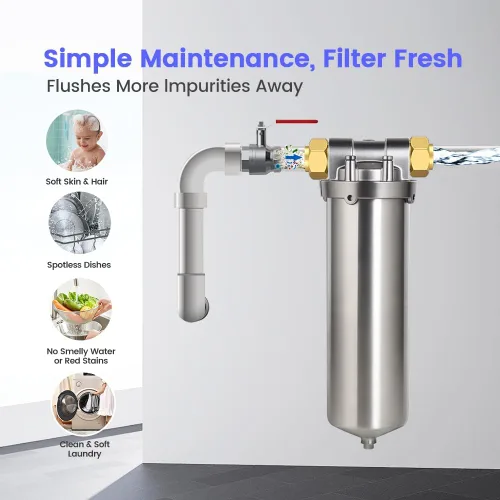 Miniatura 5 de Carcasa de filtro de acero inoxidable con certificación NSF/ANSI 42 para cartucho de filtro de 10 pulgadas, carcasa de filtro de agua NPT de 1