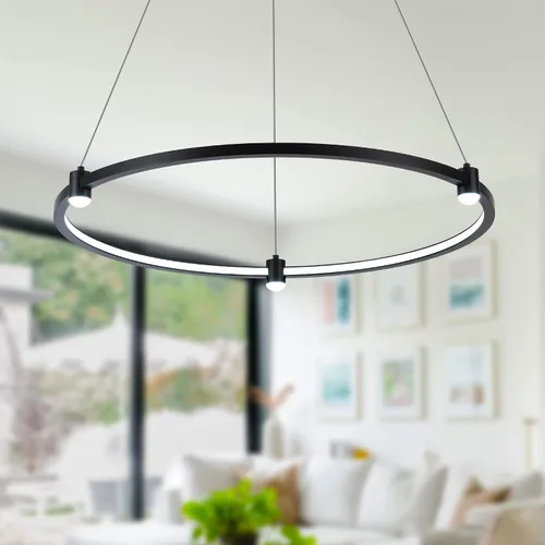 Miniatura 9 de Lámpara colgante LED moderna regulable de 23.6 pulgadas, color negro, 1 anillo circular, para sala de estar, comedor, cocina, oficina, vestíbulo