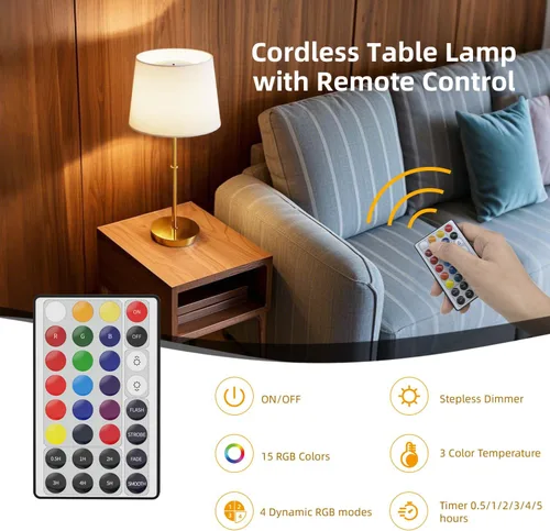 Miniatura 4 de Lámpara de mesa inalámbrica, lámpara de escritorio recargable de 5000 mAh con bombillas RGB magnéticas regulables y control remoto, funciona
